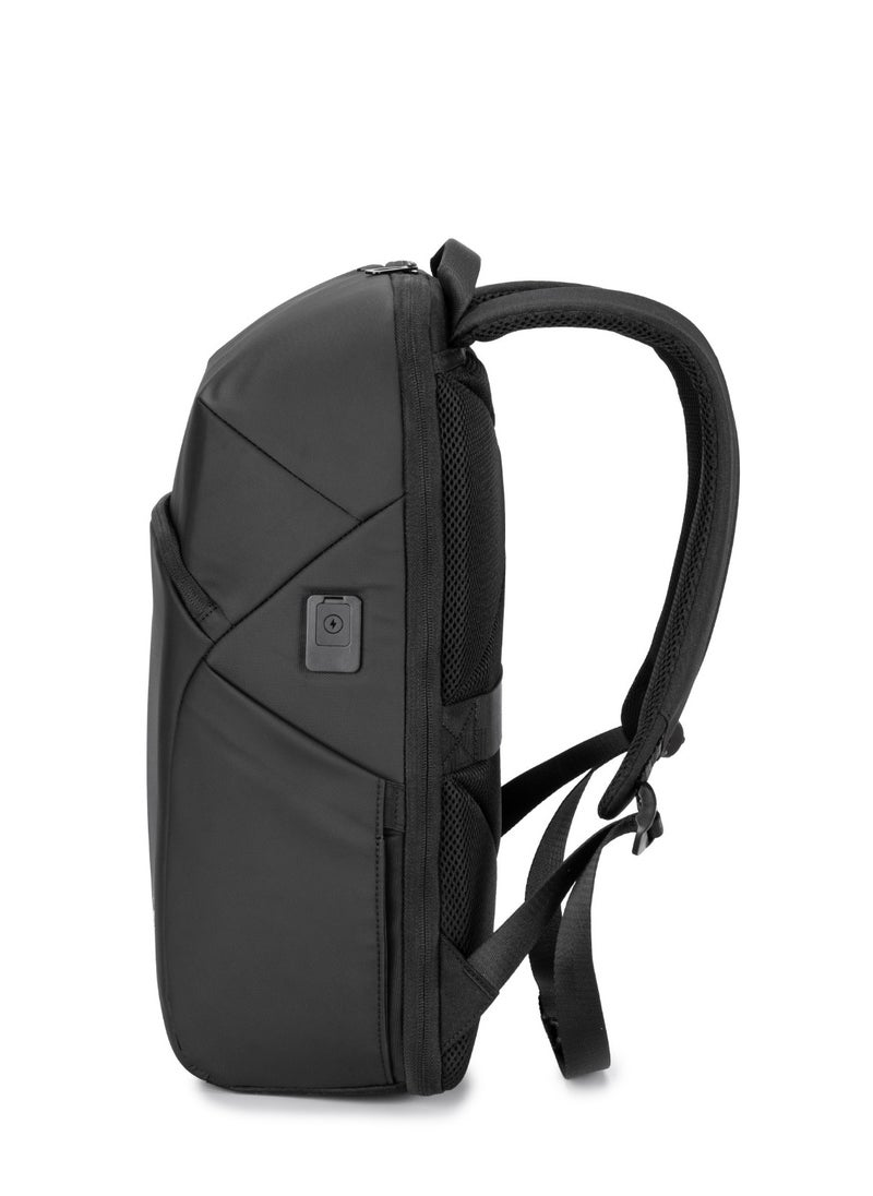 PU Backpack with PD 40W & Water-Resistant / Space-Saving Compression / Dual Padded Laptop Slots / Trolley Sleeve Design / Type-C Charging Port / Durable Back Pack for Professionals and Students- Black