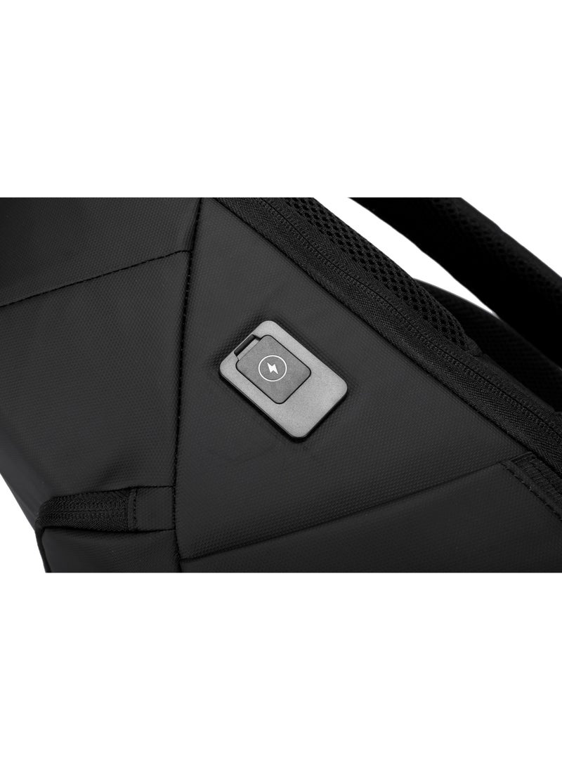 PU Backpack with PD 40W & Water-Resistant / Space-Saving Compression / Dual Padded Laptop Slots / Trolley Sleeve Design / Type-C Charging Port / Durable Back Pack for Professionals and Students- Black
