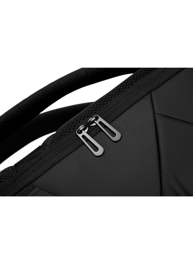 PU Backpack with PD 40W & Water-Resistant / Space-Saving Compression / Dual Padded Laptop Slots / Trolley Sleeve Design / Type-C Charging Port / Durable Back Pack for Professionals and Students- Black