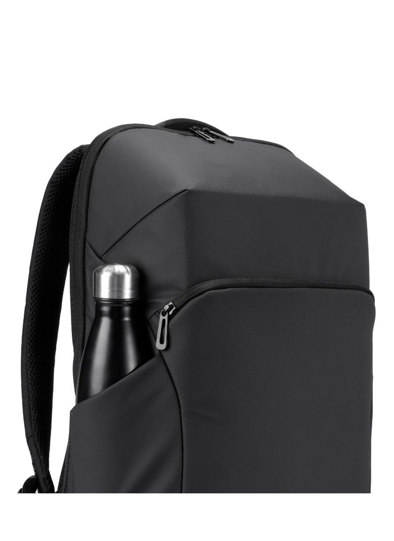 PU Backpack with PD 40W & Water-Resistant / Space-Saving Compression / Dual Padded Laptop Slots / Trolley Sleeve Design / Type-C Charging Port / Durable Back Pack for Professionals and Students- Black