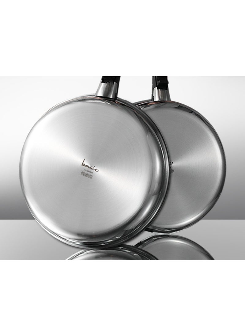14 Piece Detachable Stainless Steel Tri-Ply Bottom Cookware Set, 1X 18Cm Saucepan with silicone lid, 1X20Cm Saucepan, 1X22Cm Saucepan, 1X24Cm Casserole with Side Handles with silicone lid, 1X26Cm Deep Frying Pan, 1x18cm Steamer, 2 handles, Black