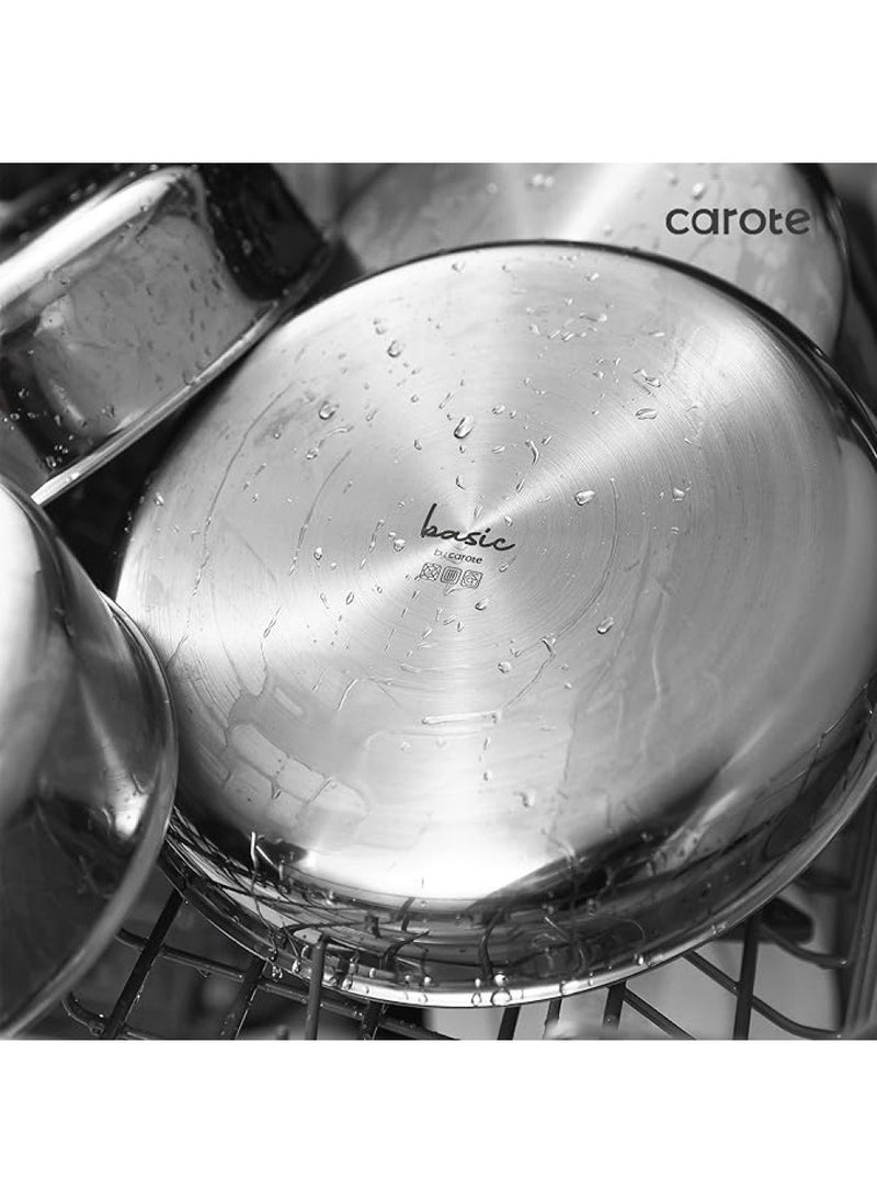 14 Piece Detachable Stainless Steel Tri-Ply Bottom Cookware Set, 1X 18Cm Saucepan with silicone lid, 1X20Cm Saucepan, 1X22Cm Saucepan, 1X24Cm Casserole with Side Handles with silicone lid, 1X26Cm Deep Frying Pan, 1x18cm Steamer, 2 handles, Black