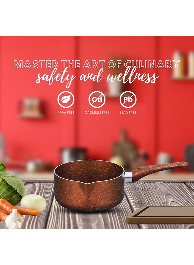Sonex Non Stick Galaxy Milk Pan, Premium Milk Pan Marble Coated With Induction, Easy Cleaning, Even Heating, Durable Construction, Healthy Cooking, Easy To Clean|Cinnamon Color, 16 cm & 1.5 Ltr