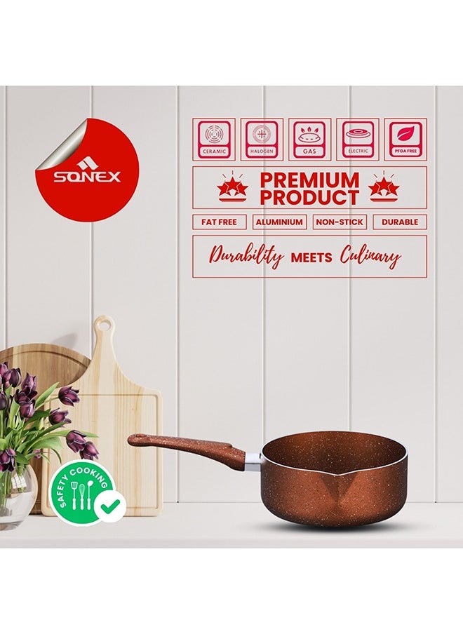 Sonex Non Stick Galaxy Milk Pan, Premium Milk Pan Marble Coated With Induction, Easy Cleaning, Even Heating, Durable Construction, Healthy Cooking, Easy To Clean|Cinnamon Color, 16 cm & 1.5 Ltr
