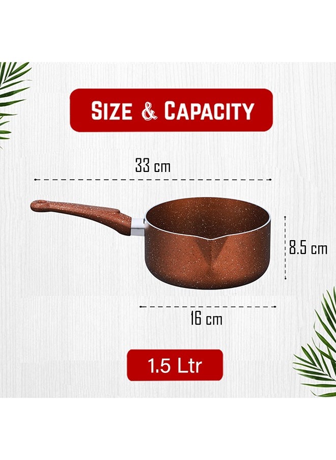 Sonex Non Stick Galaxy Milk Pan, Premium Milk Pan Marble Coated With Induction, Easy Cleaning, Even Heating, Durable Construction, Healthy Cooking, Easy To Clean|Cinnamon Color, 16 cm & 1.5 Ltr