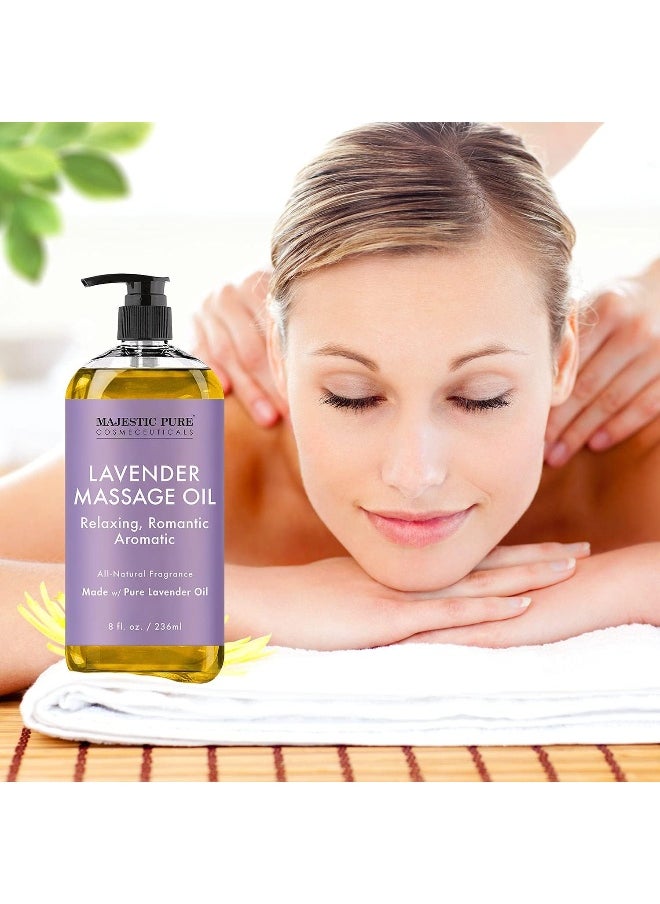 MAJESTIC PURE Lavender Massage Oil For Men and Women - Great For Calming, Soothing and to Relax - Blend of Natural Oils For Therapeutic Massaging and Aromatherapy - 8 fl oz.