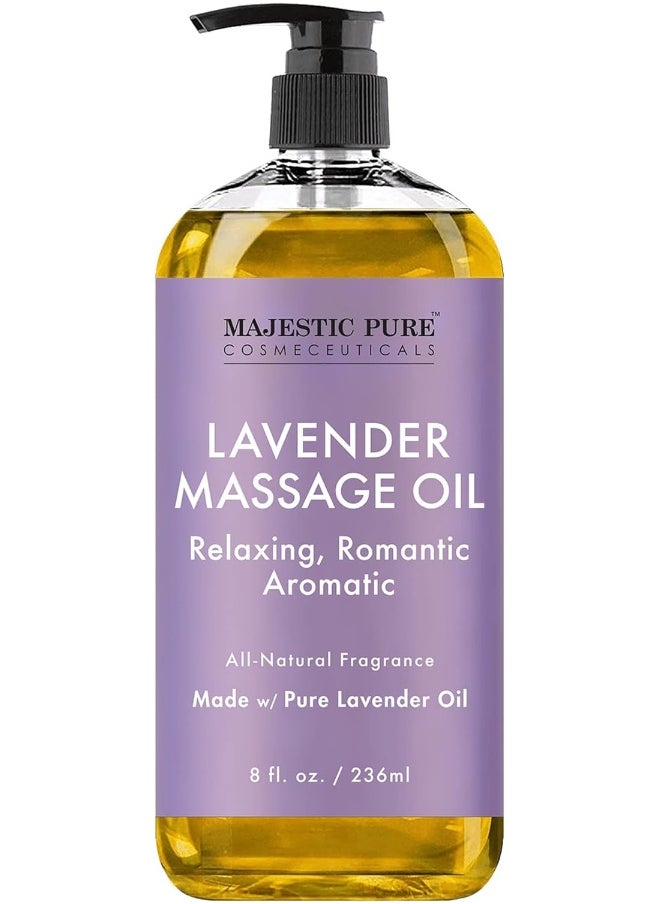 MAJESTIC PURE Lavender Massage Oil For Men and Women - Great For Calming, Soothing and to Relax - Blend of Natural Oils For Therapeutic Massaging and Aromatherapy - 8 fl oz.