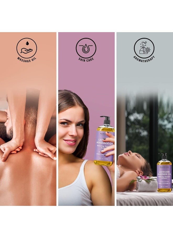 MAJESTIC PURE Lavender Massage Oil For Men and Women - Great For Calming, Soothing and to Relax - Blend of Natural Oils For Therapeutic Massaging and Aromatherapy - 8 fl oz.