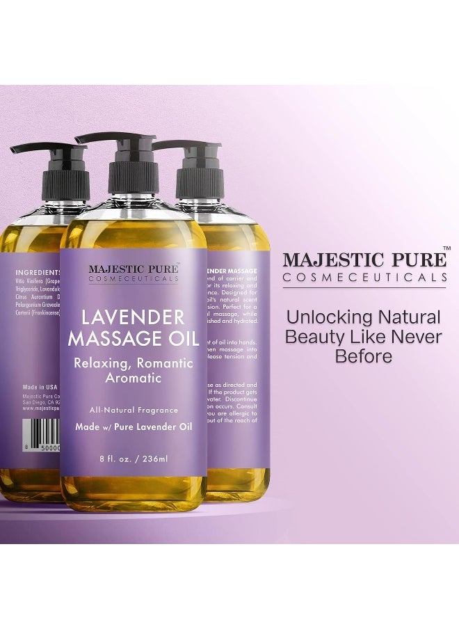 MAJESTIC PURE Lavender Massage Oil For Men and Women - Great For Calming, Soothing and to Relax - Blend of Natural Oils For Therapeutic Massaging and Aromatherapy - 8 fl oz.