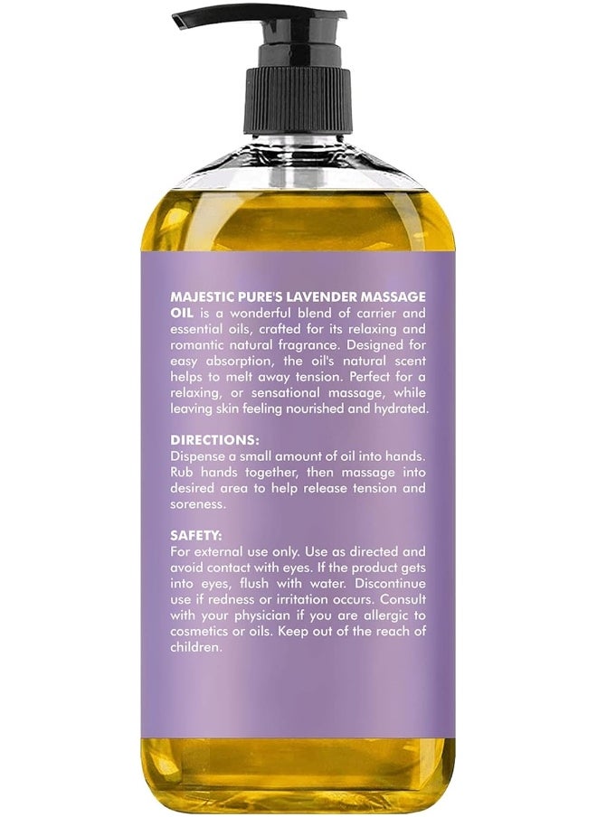 MAJESTIC PURE Lavender Massage Oil For Men and Women - Great For Calming, Soothing and to Relax - Blend of Natural Oils For Therapeutic Massaging and Aromatherapy - 8 fl oz.