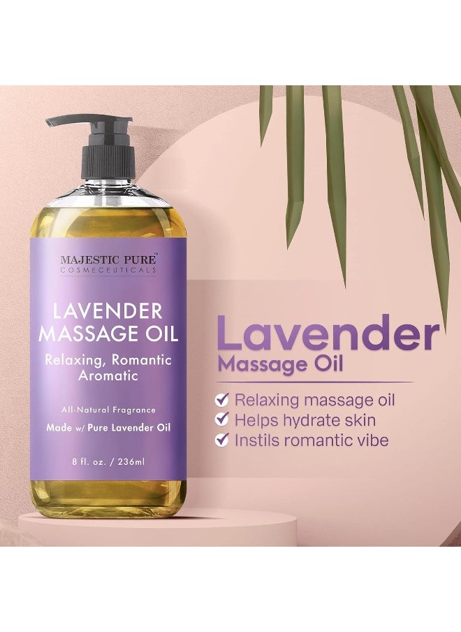 MAJESTIC PURE Lavender Massage Oil For Men and Women - Great For Calming, Soothing and to Relax - Blend of Natural Oils For Therapeutic Massaging and Aromatherapy - 8 fl oz.