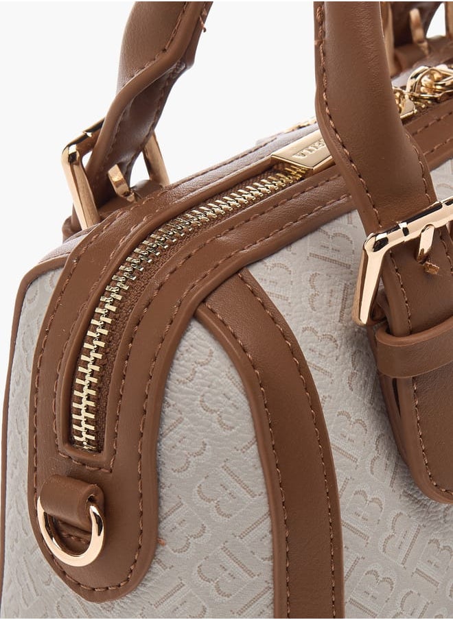 Women All-Over Monogram Detail Tote Bag with Detachable Strap and Zip Closure