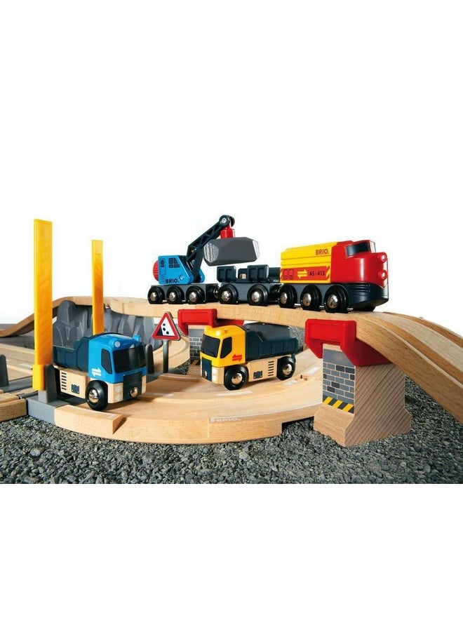 World 33210 - Rail & Road Loading Set - 32 Piece Wooden Train Set | Ideal For Kids Aged 3+ | With Special Crane Car & Flatbed Idea