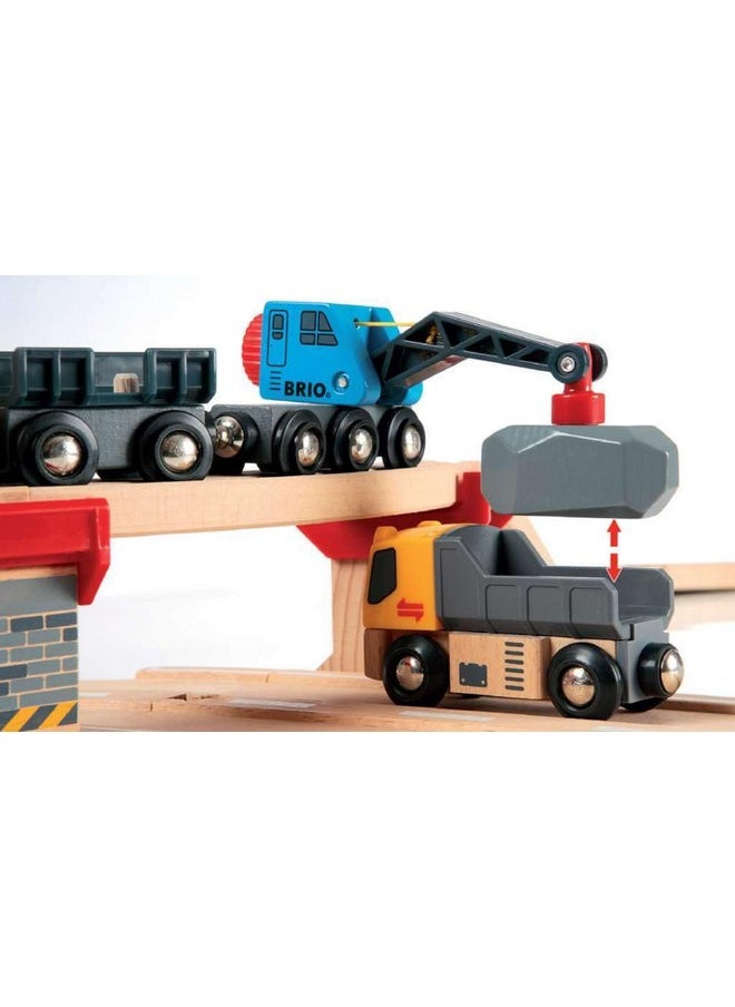 World 33210 - Rail & Road Loading Set - 32 Piece Wooden Train Set | Ideal For Kids Aged 3+ | With Special Crane Car & Flatbed Idea