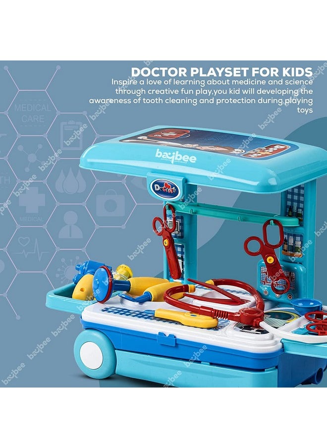 3 In 1 Kids Beauty Makeup Kit /Kitchen /Doctor Set Toys For Girls & Portable Pretend Play Toys With Make Up Accessories Role Play Kids Toys 2+ Years Girls (Trolley_Doctor Set)