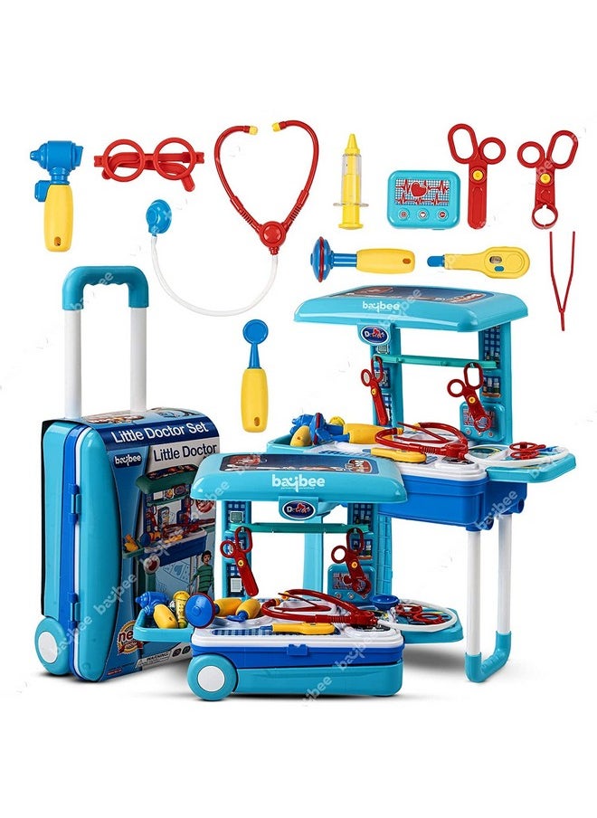 3 In 1 Kids Beauty Makeup Kit /Kitchen /Doctor Set Toys For Girls & Portable Pretend Play Toys With Make Up Accessories Role Play Kids Toys 2+ Years Girls (Trolley_Doctor Set)