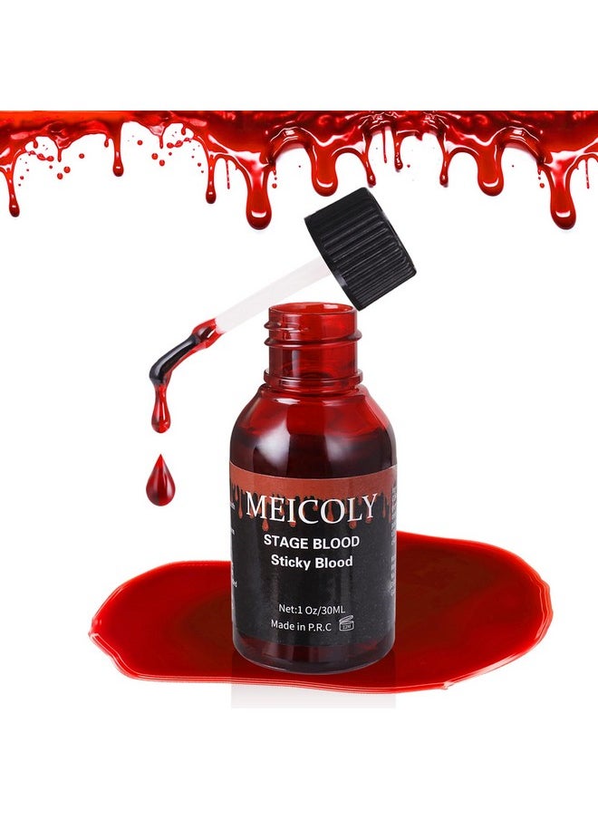 Fake Blood Washable,1.06 Oz Edible Stage Blood,Realistic Drips Sticky Fake Blood With Brush,Safe For Mouth,Teeth,Nosebleed,Halloween,Cosplay,Sfx Makeup,Special Effects Cut Flesh Wound,Bright