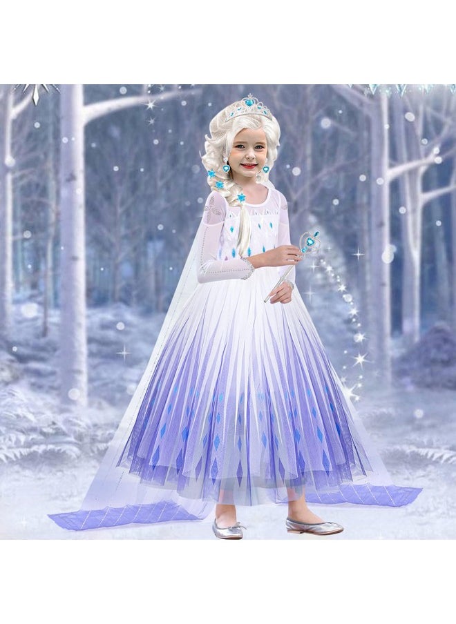 11Pcs Elsa Dress, Elsa Costume For Girls 3-10 With Detachable Sequin Cape/Wig/Crown/Wands, Princess Dress For Girls, Birthday Halloween Christmas Outfit For Kids 7T 8T