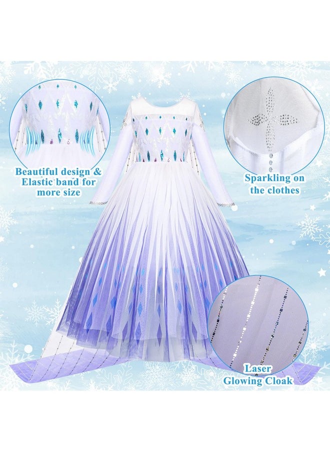 11Pcs Elsa Dress, Elsa Costume For Girls 3-10 With Detachable Sequin Cape/Wig/Crown/Wands, Princess Dress For Girls, Birthday Halloween Christmas Outfit For Kids 7T 8T