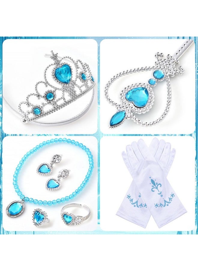 11Pcs Elsa Dress, Elsa Costume For Girls 3-10 With Detachable Sequin Cape/Wig/Crown/Wands, Princess Dress For Girls, Birthday Halloween Christmas Outfit For Kids 7T 8T