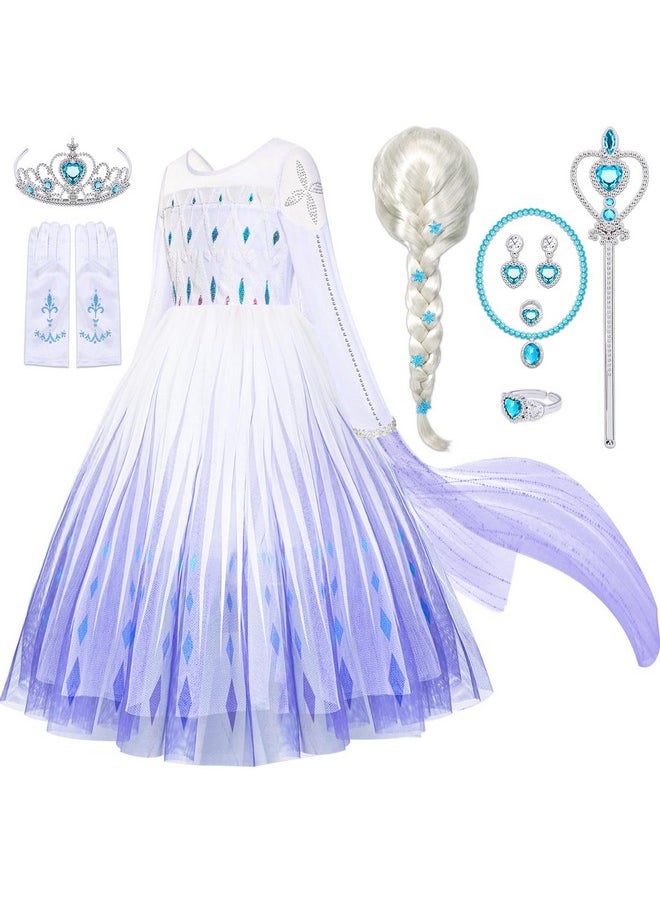 11Pcs Elsa Dress, Elsa Costume For Girls 3-10 With Detachable Sequin Cape/Wig/Crown/Wands, Princess Dress For Girls, Birthday Halloween Christmas Outfit For Kids 7T 8T