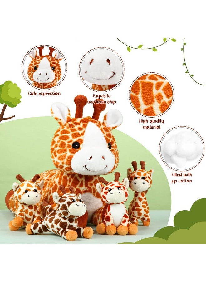 5 Pcs Giraffe Stuffed Animals Set 18'' Large Mommy Giraffe Plush With 4 Cute Baby Giraffes Zippered Tummy Soft Giraffe Gifts For Boy Girl Birthday Christmas Favors Forest Party Decor(Grovel)