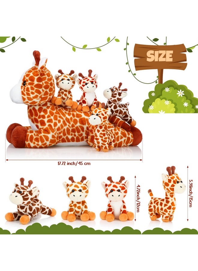 5 Pcs Giraffe Stuffed Animals Set 18'' Large Mommy Giraffe Plush With 4 Cute Baby Giraffes Zippered Tummy Soft Giraffe Gifts For Boy Girl Birthday Christmas Favors Forest Party Decor(Grovel)