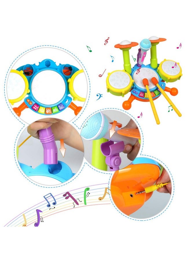 Kids Drum Set Toddler Toys With Adjustable Microphone, Musical Instruments Playset Fit For 3+ Years Old Boys And Girls