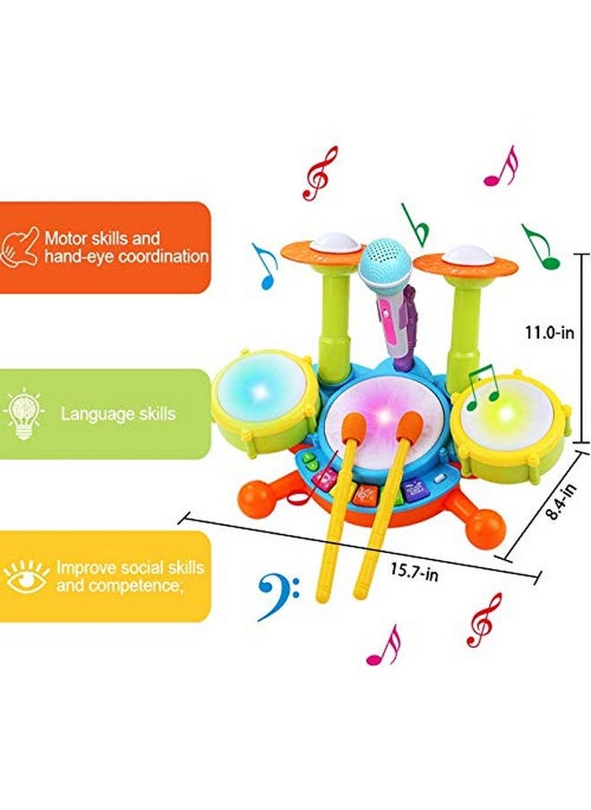 Kids Drum Set Toddler Toys With Adjustable Microphone, Musical Instruments Playset Fit For 3+ Years Old Boys And Girls