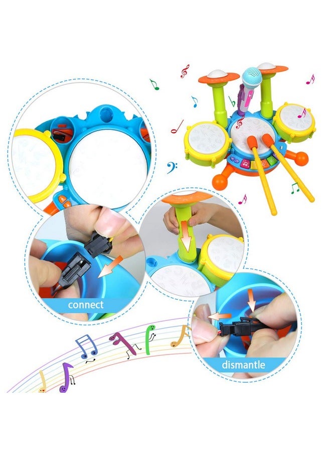 Kids Drum Set Toddler Toys With Adjustable Microphone, Musical Instruments Playset Fit For 3+ Years Old Boys And Girls