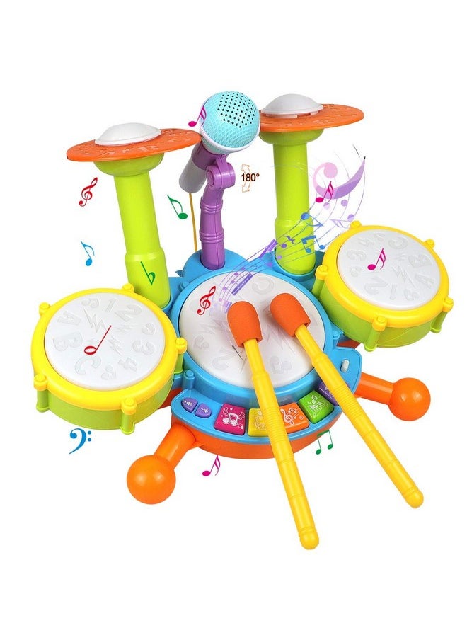 Kids Drum Set Toddler Toys With Adjustable Microphone, Musical Instruments Playset Fit For 3+ Years Old Boys And Girls