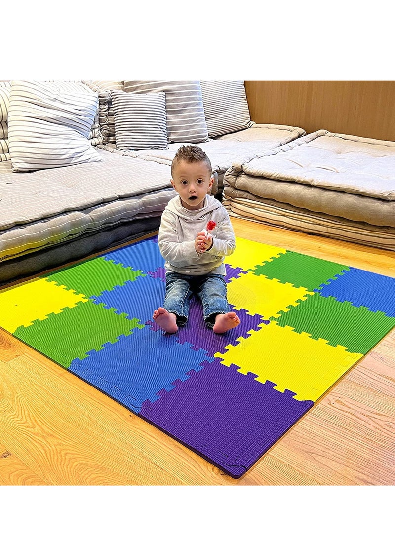 COOLBABY Soft Non-Toxic Baby Playmat, Toddler Playmat, Colorful Jigsaw Puzzle Playmat, 16 Square Foam Floor Mat for Kids and Babies, EVA Foam Interlocking Floor Mat for Gym, Nursery, Playroom