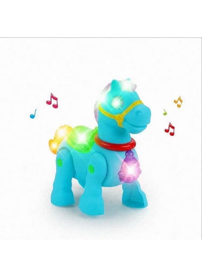 VGRASSP Cute Walking Colorful Pony Toy for Kids and Toddlers with Beautiful Lights and Dynamic Music with Neighing Sound - (Size - 17.5 X 8 X 16 CM) - Color As Per Stock