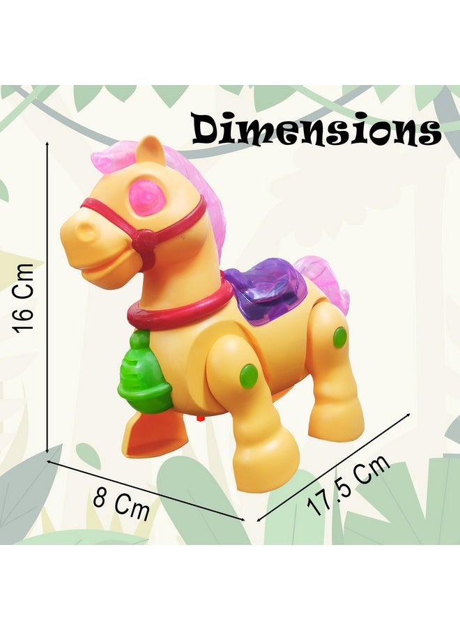 VGRASSP Cute Walking Colorful Pony Toy for Kids and Toddlers with Beautiful Lights and Dynamic Music with Neighing Sound - (Size - 17.5 X 8 X 16 CM) - Color As Per Stock