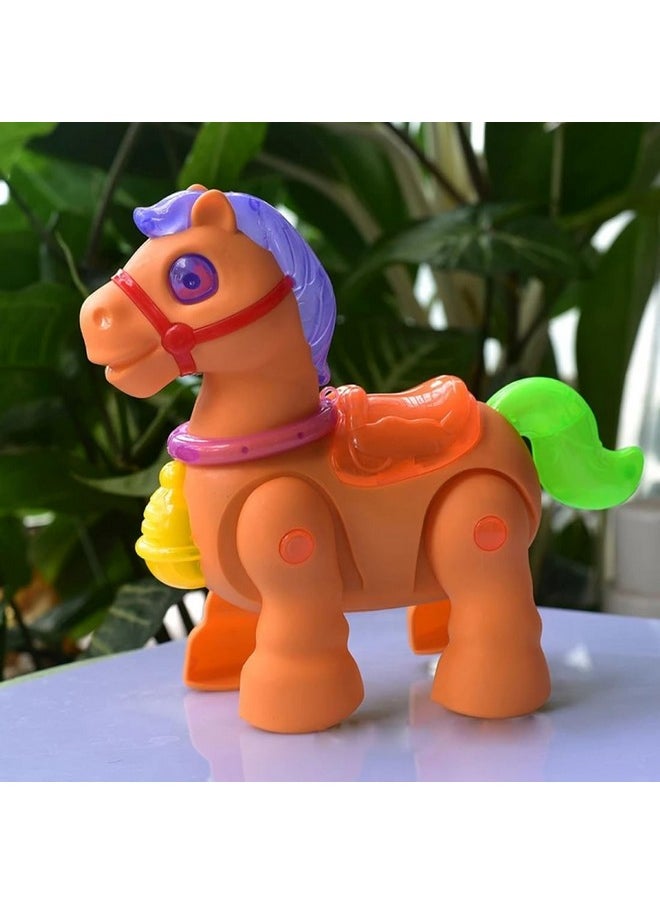 VGRASSP Cute Walking Colorful Pony Toy for Kids and Toddlers with Beautiful Lights and Dynamic Music with Neighing Sound - (Size - 17.5 X 8 X 16 CM) - Color As Per Stock