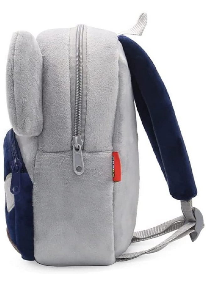 Frantic Kids Bags Soft Velvet Backpack Bags For 2 To 5 Years Kids For School/Nursery/Carry/Travelling/Picnic/Bag (Grey Elephant) Standard, 10 Liter
