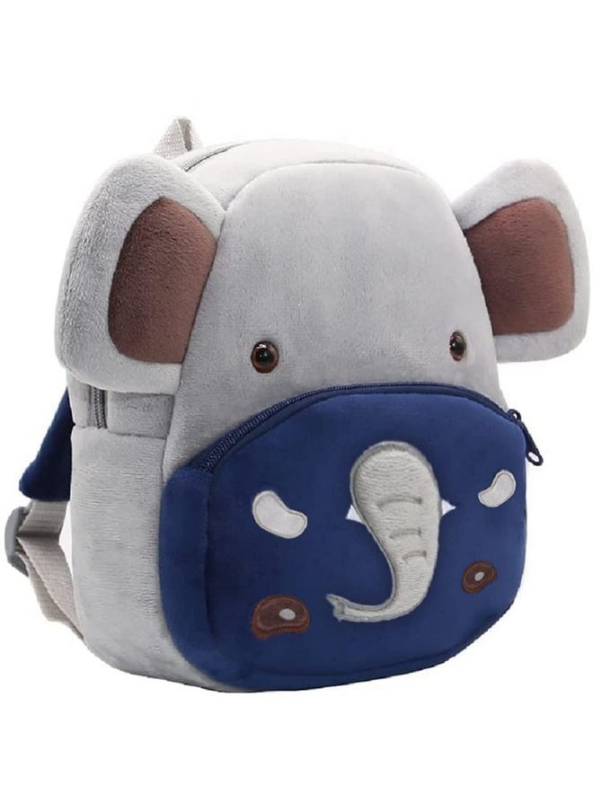 Frantic Kids Bags Soft Velvet Backpack Bags For 2 To 5 Years Kids For School/Nursery/Carry/Travelling/Picnic/Bag (Grey Elephant) Standard, 10 Liter