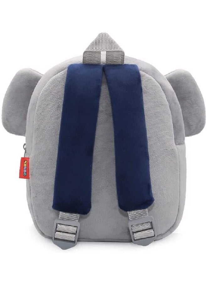 Frantic Kids Bags Soft Velvet Backpack Bags For 2 To 5 Years Kids For School/Nursery/Carry/Travelling/Picnic/Bag (Grey Elephant) Standard, 10 Liter