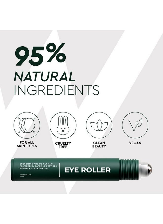 Wolf Project Under Eye Roller - Korean Beauty, With Caffeine, Vitamin C And Peptides - Energizing Serum For Dark Circles And Puffiness, Fine Lines, Wrinkles - Gel-Based Brightening Cream