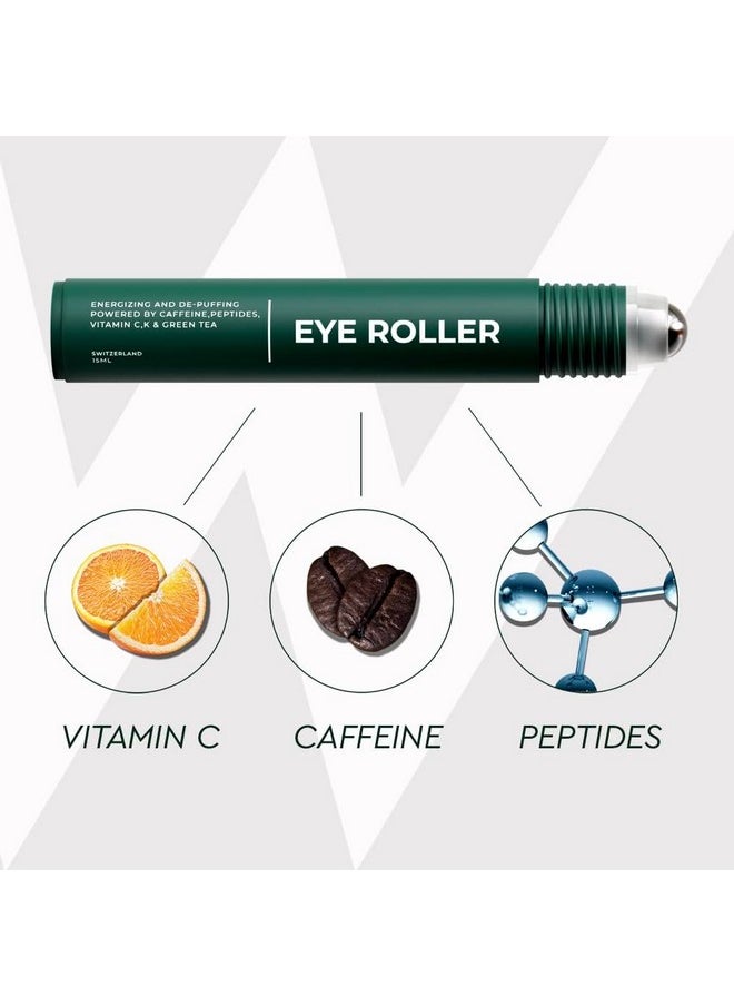 Wolf Project Under Eye Roller - Korean Beauty, With Caffeine, Vitamin C And Peptides - Energizing Serum For Dark Circles And Puffiness, Fine Lines, Wrinkles - Gel-Based Brightening Cream