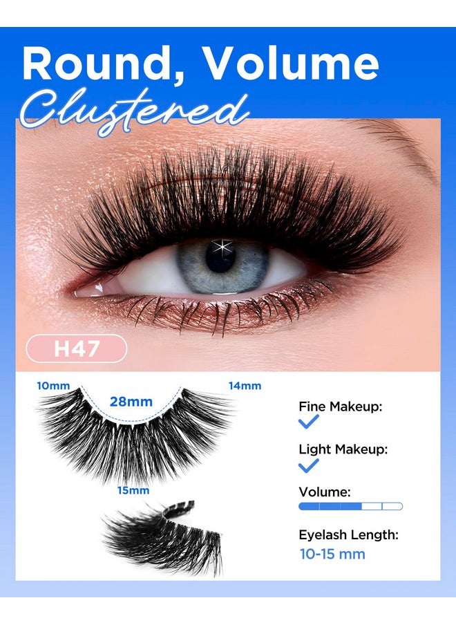 14 Pairs Fake Eyelashes Clear Band D Curl 10-15Mm Cat Eye False Lashes, Soft And Lightweight Faux Mink Lashes Pack, Reusable, Easy To Apply (14P-Hscs-47)