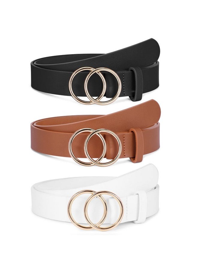 3 Pack Women'S Leather Belts For Jeans Dresses Pants Fashion Ladies Waist Belt With Gold Buckle