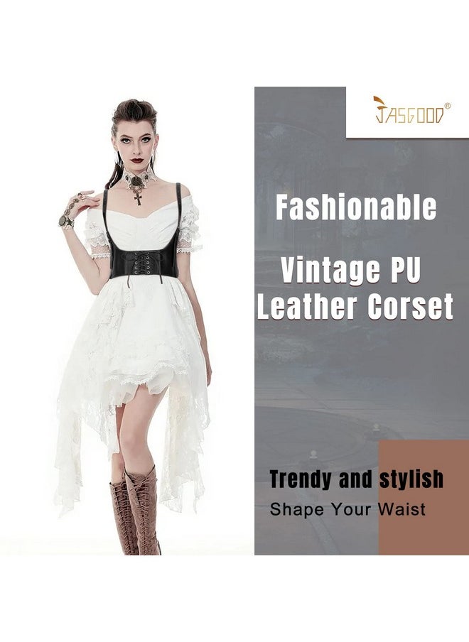 Women Faux Leather Corset Waist Belt Elastic Wide Underbust Corset Lace-Up Steampunk Waspie Belt For Halloween