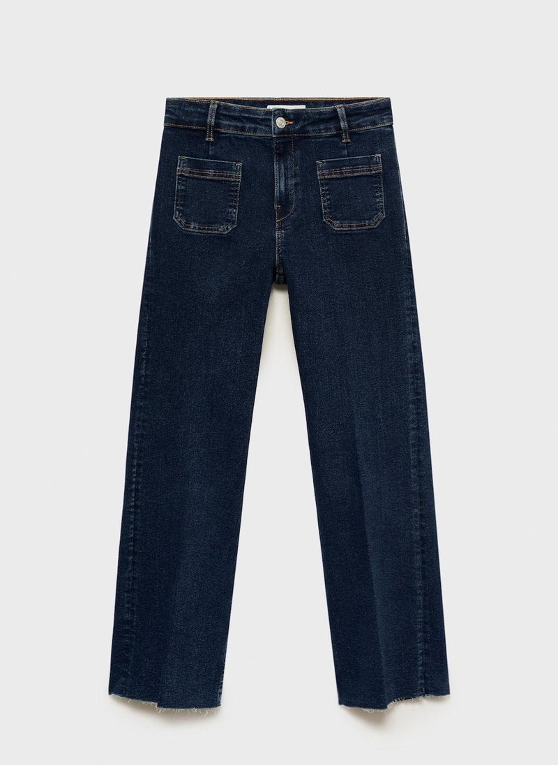 Casual Flared Cropped Jeans With Pockets