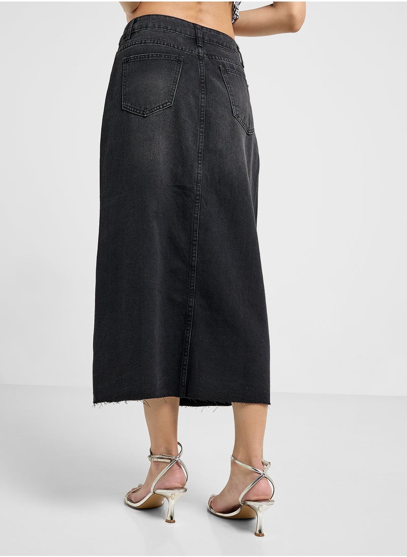 Denim Midi Skirt With Slit
