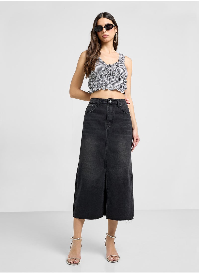 Denim Midi Skirt With Slit