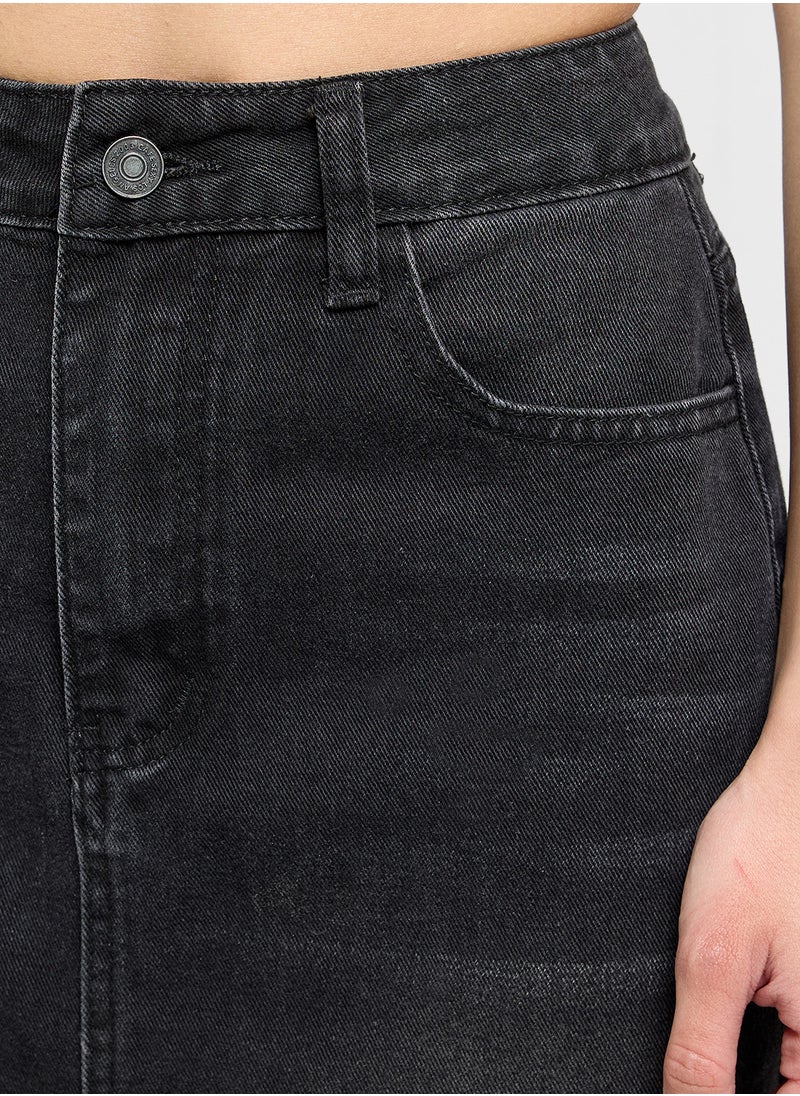Denim Midi Skirt With Slit