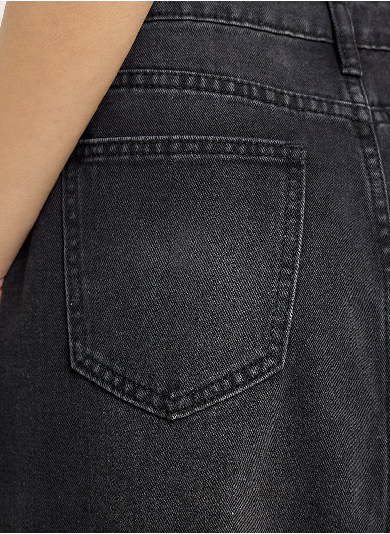 Denim Midi Skirt With Slit