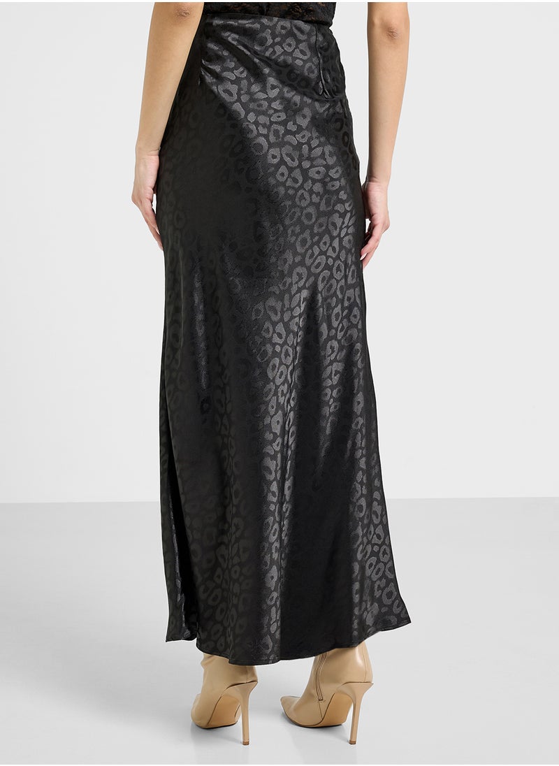 Tonal Leopard Print Satin Skirt