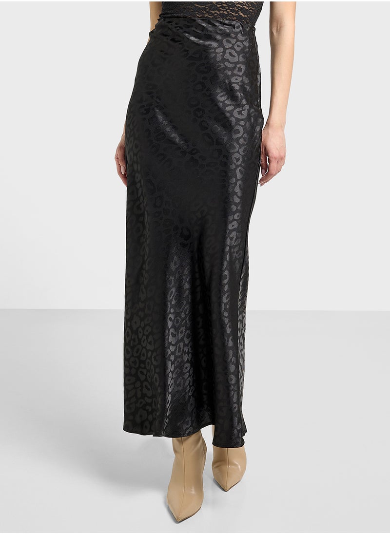 Tonal Leopard Print Satin Skirt